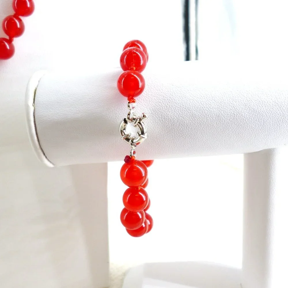 Red Necklace, Bracelet, Earring Set Glass Beads Fancy Clasp 18